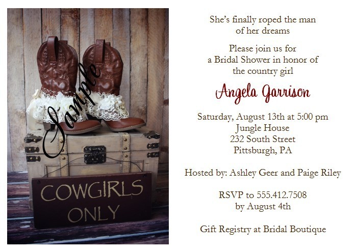 20 Personalized Custom Western Cowgirl Bridal Shower Invitations Set Wedding
