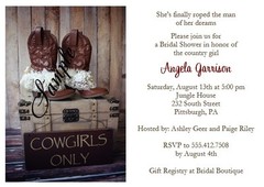 20 Personalized Custom Western Cowgirl Bridal Shower Invitations Set Wedding