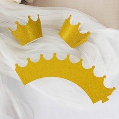 25 GOLD Glittered Crown Paper Cupcake Liners Muffin WRAPPERS Party Decorations