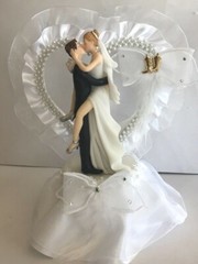 Western Honeymoon Night, Rhinestone and Pearl Heart, White and Gold Cake Top