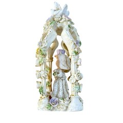 Wedding Cake Topper Bride & Groom 6”Roses Doves Hearts White Pink Purple Green