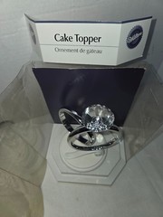 WILTON 2 Ring Cake Topper Silver-tone Engagement BLING/ Plain Band Rings on Ivor