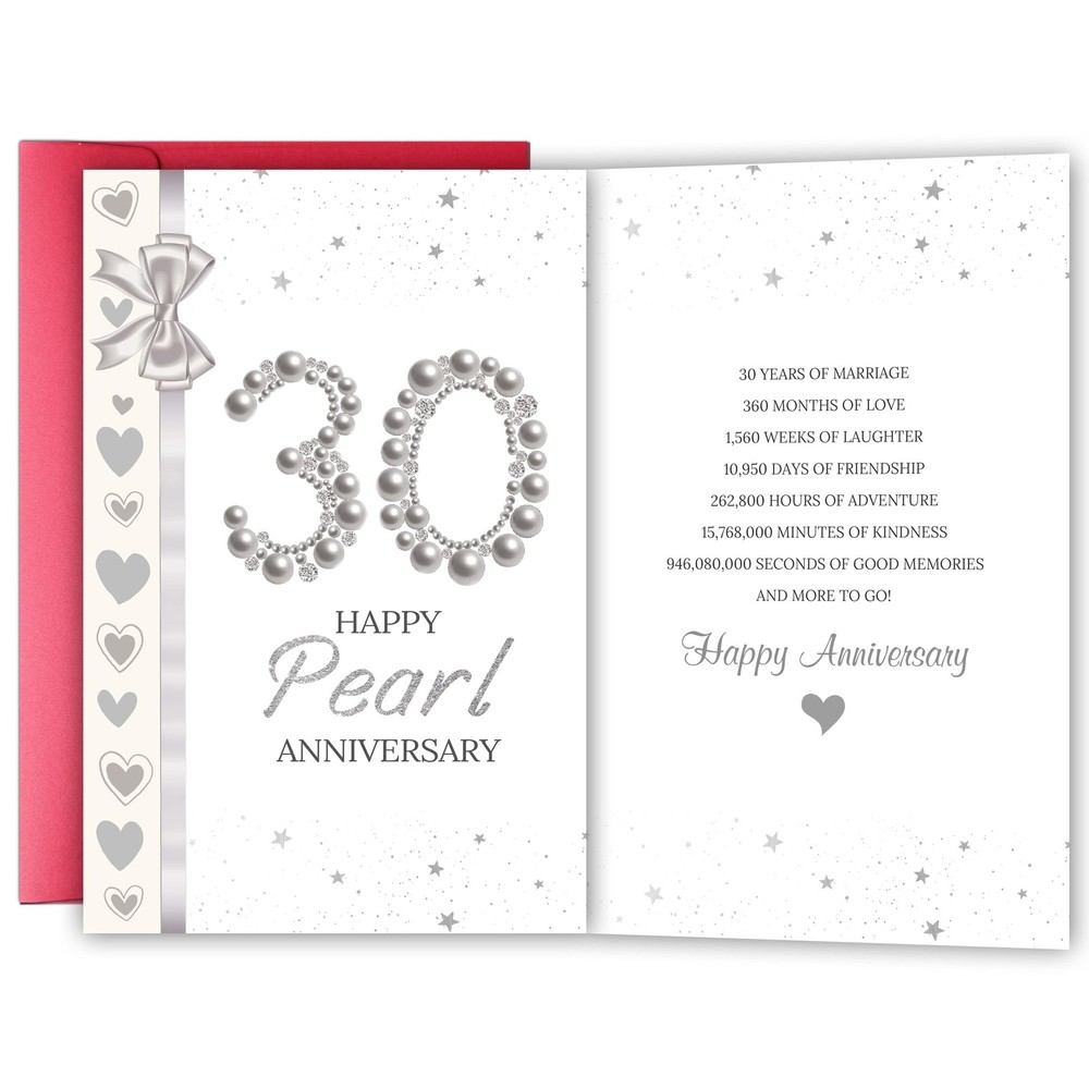 30 Year Anniversary Card for Wife Husband, Pearl Wedding Anniversary Card for…