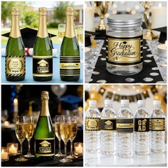 100Pcs Graduation Water Bottle Labels Black Gold Water Bottle Stickers Class of