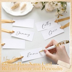 50 PCS Name Place Cards Table Setting Blank Satin Ribbon 1.57×3.54 Inch Gold