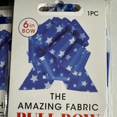Patriotic USA 4th July Party Decor Fabric Pull Bow 6” BLUE WHITE STARS LOT of 4