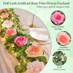 6.5 FT Artificial Flower Garlands with Fairy Light, Pink 2Pcs Pink With Light