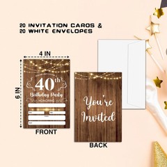 CLIRBE 40th Birthday Invitations, Party Invitations 6″ x 4″,