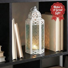 VELA LANTERNS White Moroccan Candle Lantern Decorative Medium, White/Clear