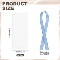 50Pack Blank Place Card with Blue Ribbon, 3.54 x 1.57 Inch, White
