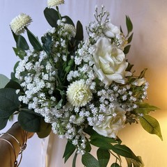 White Artificial Bridal Bouquet Roses Baby’s Breath Eucalyptus Wedding Florals
