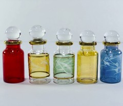 Egyptian Hand Blown Glass Perfume Bottles, Assorted Colors & gold