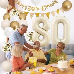 80th Birthday Decorations Sand White Gold,80th Birthday Balloons Beige Gold,H…