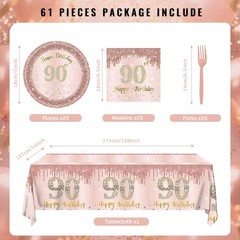 90th Birthday Decorations for Women,61Pcs Rose Gold 90th Birthday Decorations…