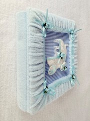 Tiny Treasure Photo Album Baby Carriage Light Blue Terry Satin Ribbon 4×6 VTG 99