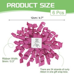 6 Pcs 4 Inch Grosgrain Curly Bows for Gift Wrapping Self-Adhesive Rose Purple