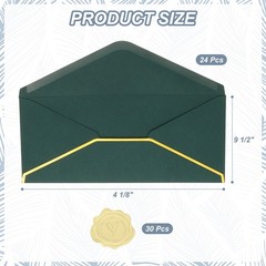 4 1/8 x 9 1/2 Inch Gold Edge Envelopes, 24-Piece for V Flap, Dark Green