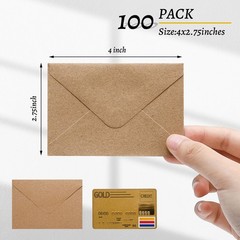 100 Pack 4 x 2.75″ Mini Envelopes 120GSM Gift Card Kraft Small, Kraft-100
