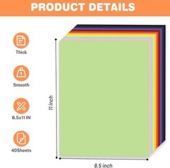 Cardstock 8.5 X 11, 40 Sheets 10 Colors Card Stock, 40Sheets, Multicolor