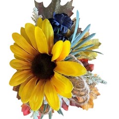 Autumn Wedding Bouquet Boutonniere Set Sunflower Navy Blue Orange Silk Flowers