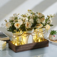 DUOER Centerpieces for Tables Coffee Table Centerpiece Decor with Wood white