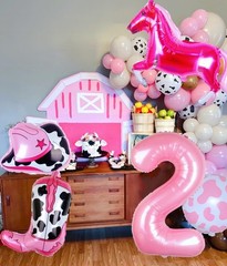 Cowgirl Balloons Pink Girl 2nd Rodeo Birthday Party Decorations, Disco Girl W…