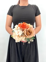 Coral & Peach Rose Bridal Bouquet, Silk Wedding Flowers, Burnt Orange, Wedding