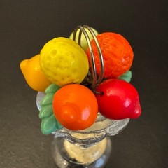 Set Of 4 Vintage Czech Glass Place Card Holder With Fruit Design Topper