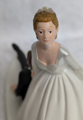 Wedding Cake Topper Brunette Bride Dragging Reluctant Groom Now I Have You