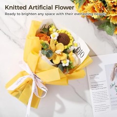Crochet Flower Bouquet, Handmade Yellow Lily Sunflower Rose, Faux Yarn Floral