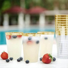 17 oz Plastic CLEAR Gold Rim Cocktail Disposable Glasses Party Wedding Catering