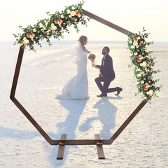 7.2FT Wedding Party Arch Door Wooden Heptagon Flower Arbor Stand Background USA