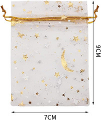 100 Pieces Moon Star Organza Jewelry Candy Bags, 2.7×3.5 Inch Sheer White Organz