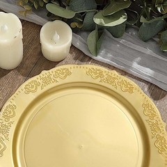 10 Gold Round 10″ Salad Plates Gold Trim Party Wedding Catering Disposable Home