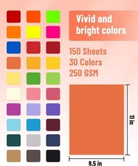 Colored Cardstock 150 sheets, 8.5” x 11” Paper – Multi-color,White