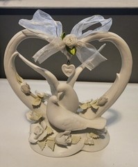 Wedding Cake Topper Doves Roses Heart White Porcelain Unique Love Bridal Gift