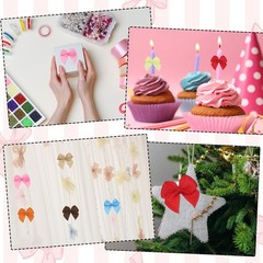 60 Pcs Mini Ribbon Bow 3/4″ Mini Fabric Satin Ribbon Flower Bows, White