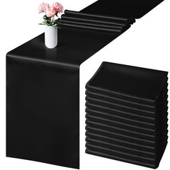 Aneco 12 Pack Satin Table Runner 12 x 108 Inch Black Long Wedding Satin Silk …