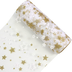 Gold Star Glitter Tulle Rolls 6 Inch X 10 Yards (30 Feet) White Color for Table