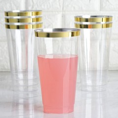 17 oz Plastic CLEAR Gold Rim Cocktail Disposable Glasses Party Wedding Catering