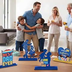 Fathers Day Table Decorations, 4 Pcs Happy Father Wooden Table…
