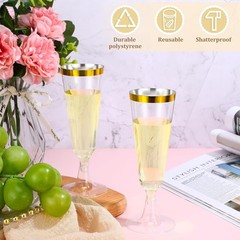 CHENGU 200 Pack Champagne Flutes Cups Plastic 5 Oz Wine 5 Ounces, Gold