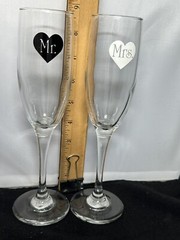 Mr and Mrs Champagne Toasting Flutes Bride Groom Wedding Wine Glasses 8.75”