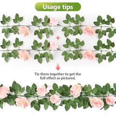 Sherika 2Pcs 14.5FT Artificial Flower Garland with 10 Roses, Fake Silk Pink