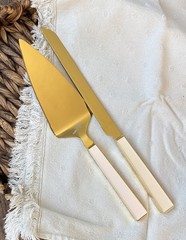 Kate Spade Wedding Cake Server Light Pink With Gold, Serrated Knife And Server