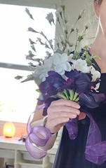 Bridal Bouquet Purple Orchids White Flowers Purple Feathers
