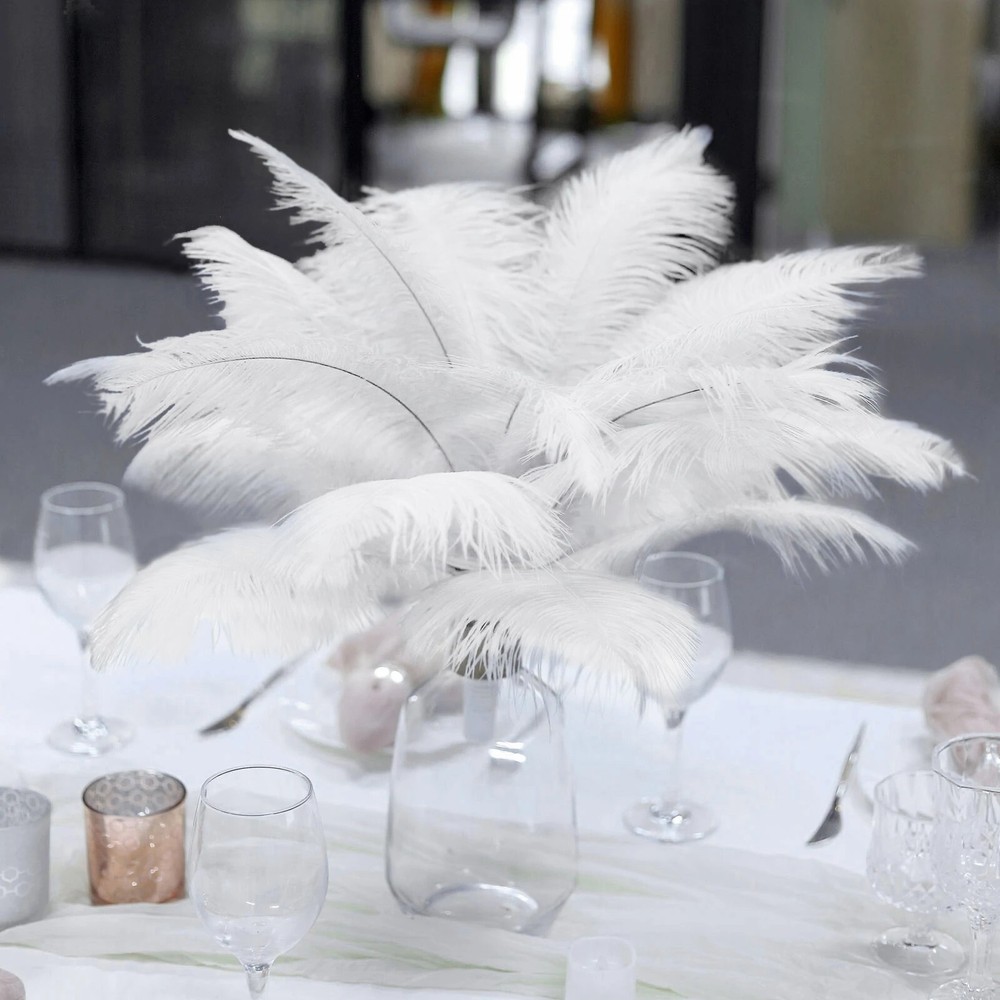12 pcs 13-15″ long White Genuine Ostrich FEATHERS Wedding Party Centerpieces