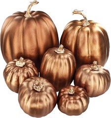 7 Pcs Assorted Sizes Artificial Metallic Bronze Pumpkins Rustic Decorative Fa…