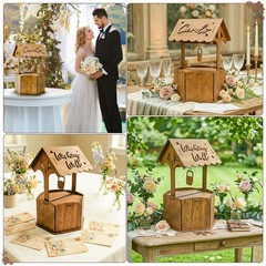 Wishing Well Wedding Card Box Reception Wooden Gift Roof Envelope Decor
