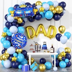 Father’s Day Balloon Arch, Navy Blue Metallic Gold Light Blue Balloon Garland